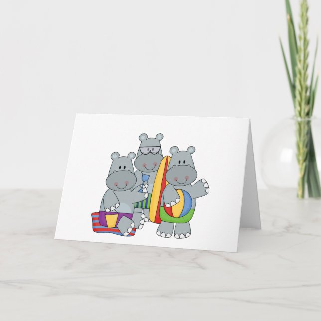 Hippos am Strand Tshirts und Geschenke Karte (Vorderseite)