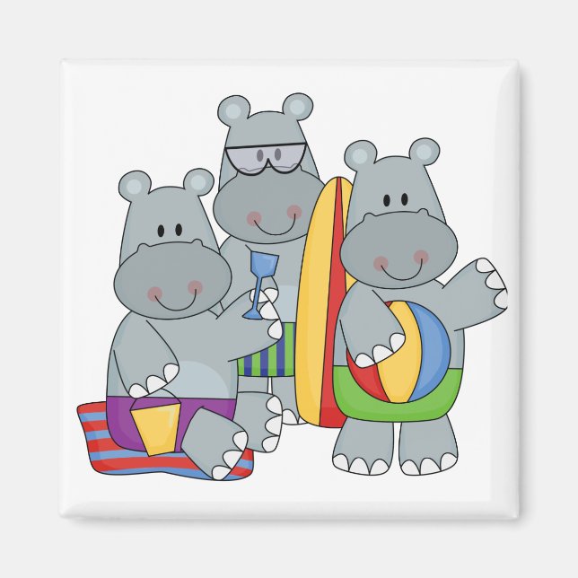 Hippos am Strand Tshirts und Geschenke Magnet (Vorne)