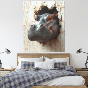 Hippo's großer Eingang - 3D-Effekt Kunst Leinwanddruck