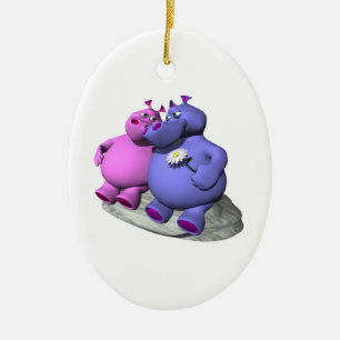 Hippos in der Liebe Keramik Ornament