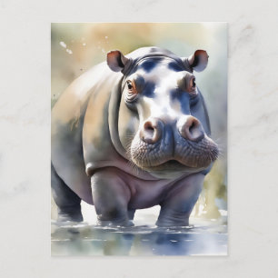 Hippos Serene Waters ein Aquarellbild Postkarte