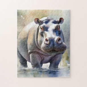 Hippos Serene Waters ein Aquarellbild Puzzle
