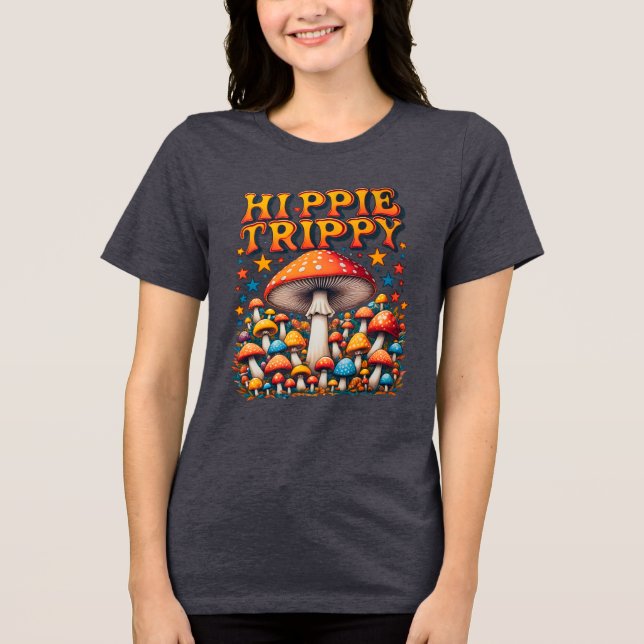 Hippy Boho Mushroom Peace Trippy Tri-Blend Shirt (Vorderseite)