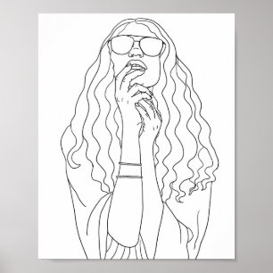 Hippy Chick Womans Portrait Line Art Färbung Seite Poster