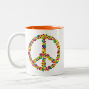 Hippy Friedenszeichen-Blumen Zweifarbige Tasse