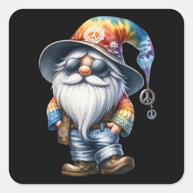 Hippy Gnome Quadratischer Aufkleber (Vorderseite)