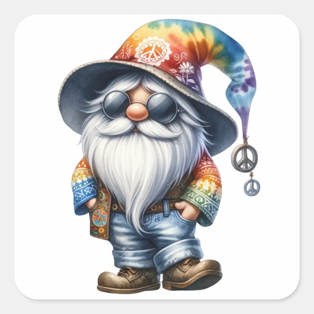 Hippy Gnome Quadratischer Aufkleber (Vorderseite)