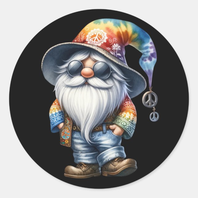 Hippy Gnome Runder Aufkleber (Vorderseite)