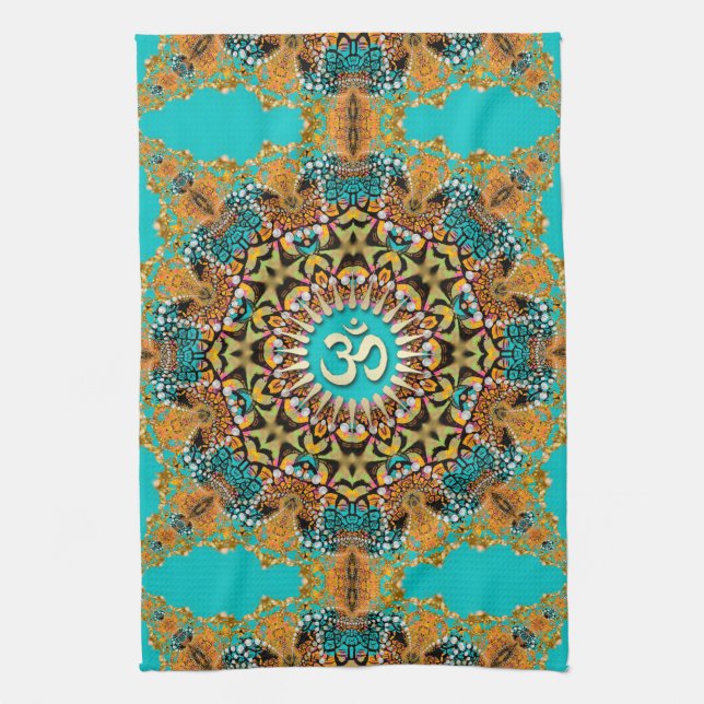 Hippy Goa Psychedelic Batik OM Stoffbanner Geschirrtuch (Vertikal)