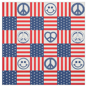 Hippy Pacific Peace Symbol USA Flag blau und rot Stoff