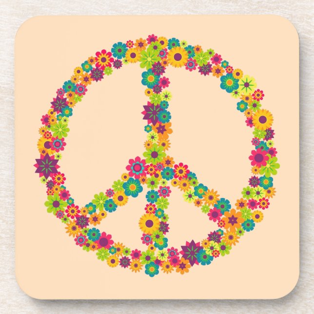 Hippy-Peace-Schilder-Blume Getränkeuntersetzer (Vorderseite)