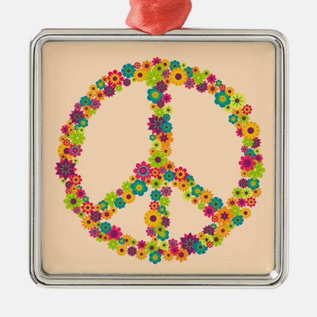 Hippy-Peace-Schilder-Blume Ornament Aus Metall (Vorne)