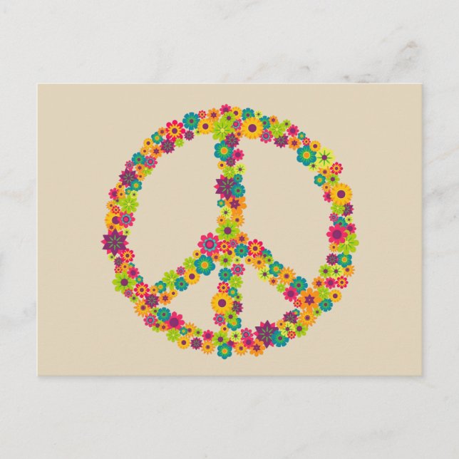 Hippy-Peace-Schilder-Blume Postkarte (Vorderseite)
