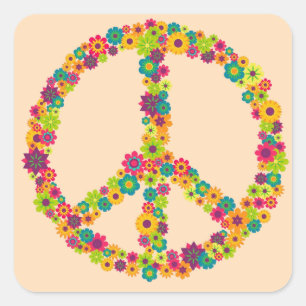 Hippy-Peace-Schilder-Blume Quadratischer Aufkleber
