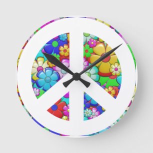 Hippy peace sign round clock runde wanduhr