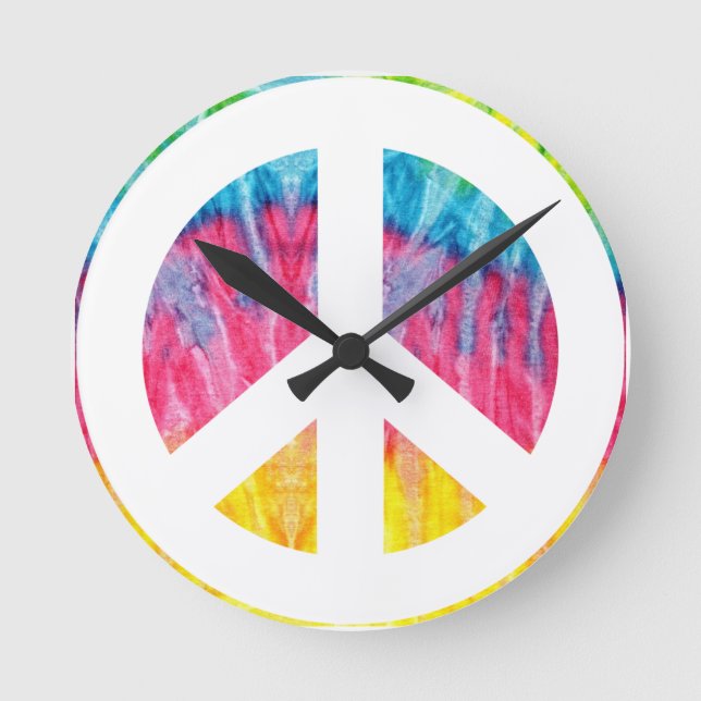 Hippy peace sign round clock runde wanduhr (Vorderseite)