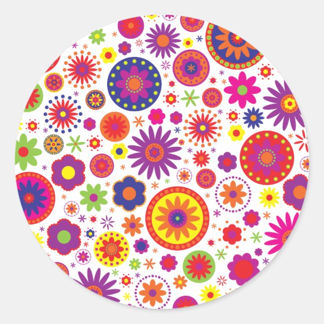 Hippy-Rainbow-Blume Runder Aufkleber (Vorderseite)