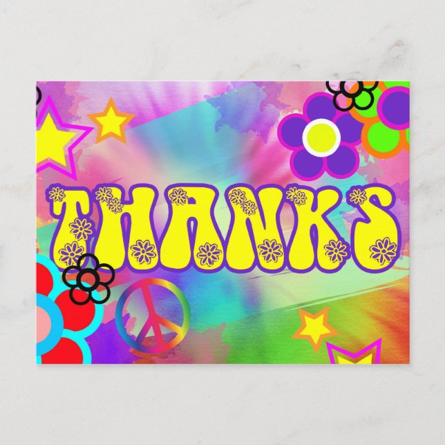 Hippy Regenbogen Retro danke Karte (Vorderseite)