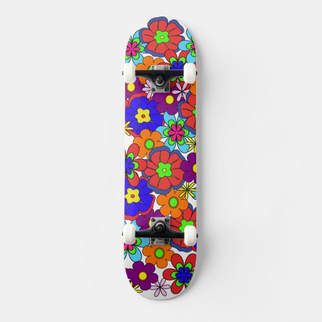 Hippy Retro-Blume Skateboard (Vorderseite)