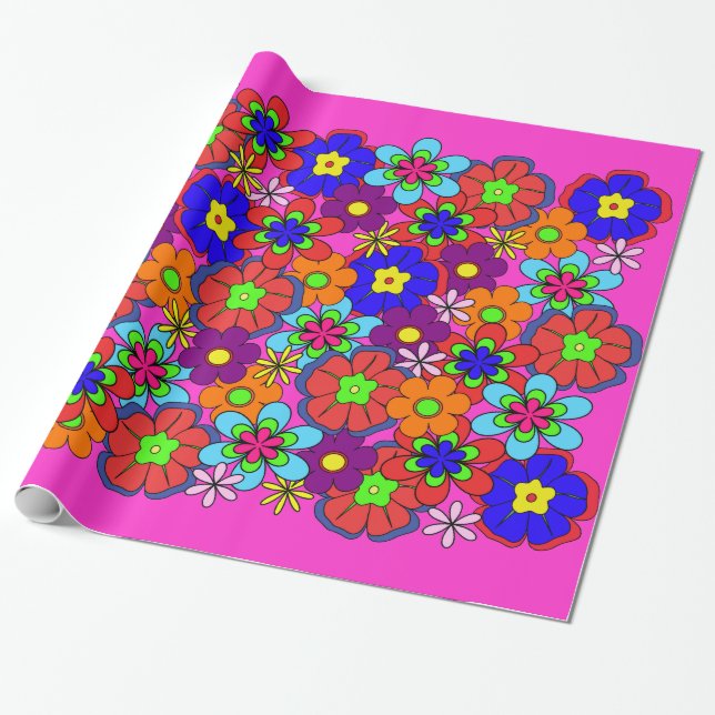 Hippy Retro Blumen Geschenkpapier (Ungerollt)