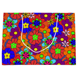 Hippy Retro Blumen Große Geschenktüte