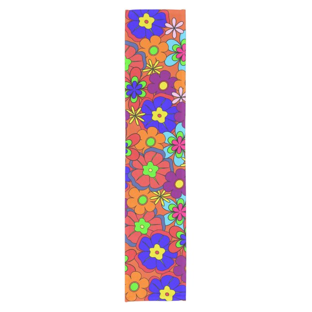 Hippy Retro Blumen Kurzer Tischläufer (Vorderseite)