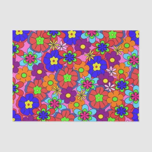 Hippy Retro Blumen Seidenpapier (Vorderseite)