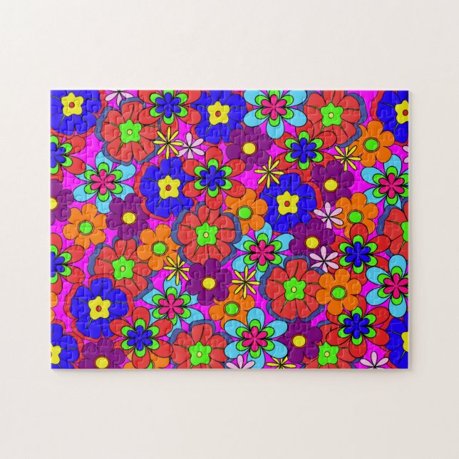 Hippy Retro Flowers Puzzle (Horizontal)