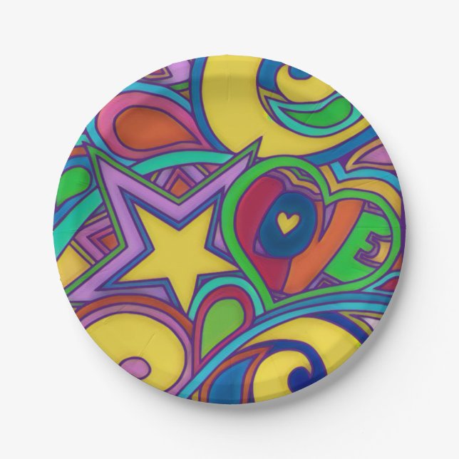 Hippy Retro Peace Art Pappteller (Vorderseite)