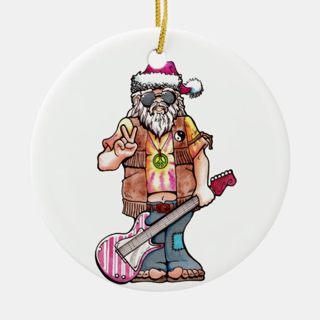 Hippy Santa sagt "Cooles Weihnachten" Keramikornament (Vorne)