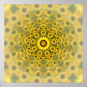 Hippy Sunflower Fraktal Mandala Pattern Poster