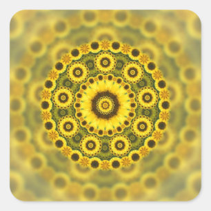Hippy Sunflower Fraktal Mandala Pattern Quadratischer Aufkleber