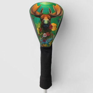 Hippy Trippy Moose mit Blume AI Art Golf Headcover