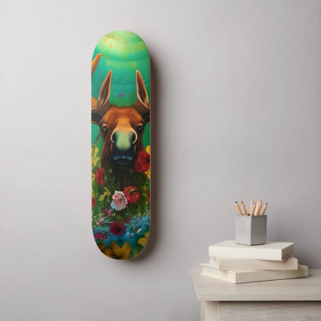 Hippy Trippy Moose mit Blume AI Art Skateboard (Wandkunst)