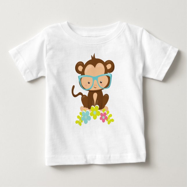 Hipster Affe, Affe mit Brille, Blume Baby T-shirt (Vorderseite)
