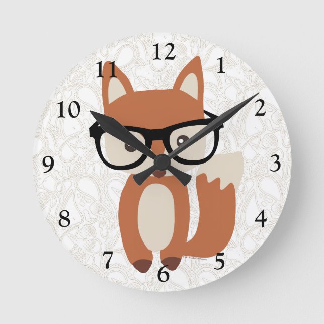Hipster Baby Fox mit Brille Runde Wanduhr (Vorderseite)