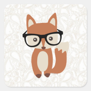 Hipster-BabyFox w/Glasses Quadratischer Aufkleber