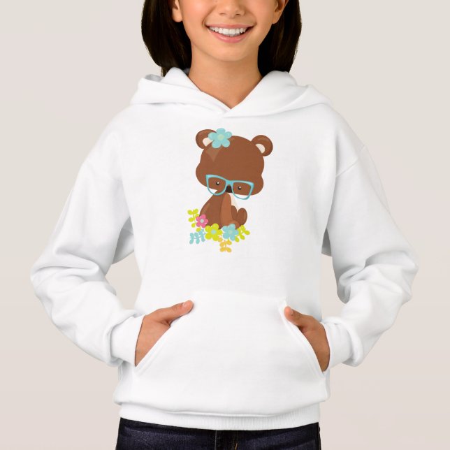 Hipster Bär, Brille, farbenfrohe Blume Hoodie (Vorderseite)
