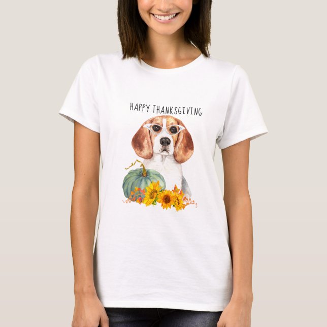 Hipster Beagle Anpassbarer Erntedank T-Shirt (Vorderseite)