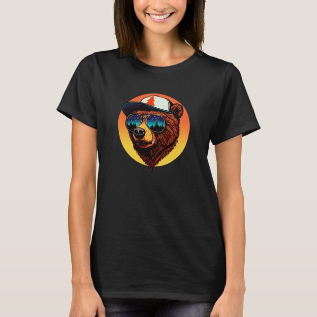Hipster Bear Outdoor Illustration Shades & Trucker T-Shirt (Vorderseite)