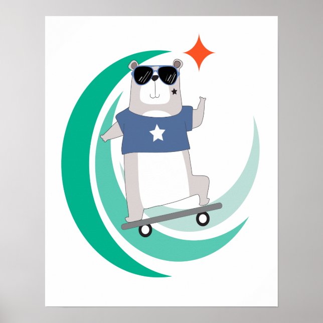 Hipster Bear Reiten auf einem Skateboard Poster (Vorne)