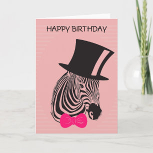 Hipster Birthday Zebra mit Top-Hut Karte