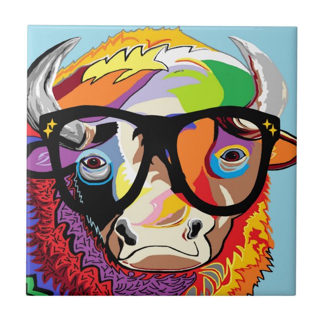 Hipster-Bison "Büffel " Fliese (Vorderseite)