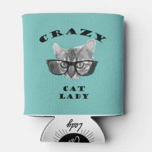 Hipster-blaue populäre verrückte Katzen-Dame Dosenkühler
