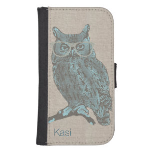 Hipster Blue Owl Samsung S4 Wallet Case