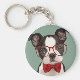 Hipster Boston Terrier Schlüsselanhänger