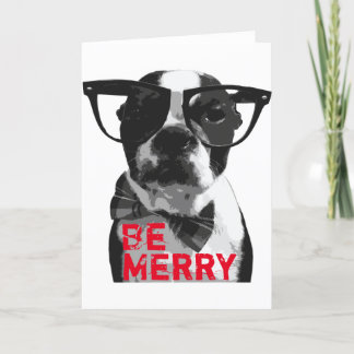 Hipster-Boston-Terrier-Weihnachtskarte Feiertagskarte