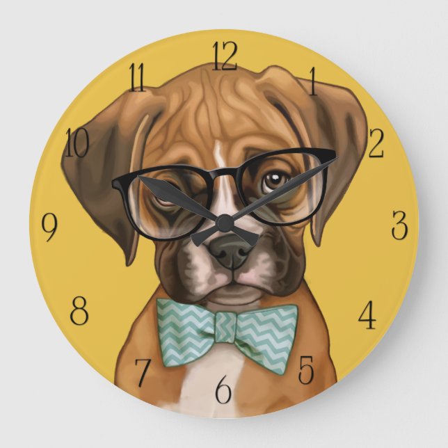 Hipster Boxer Welppy Große Wanduhr (Vorderseite)