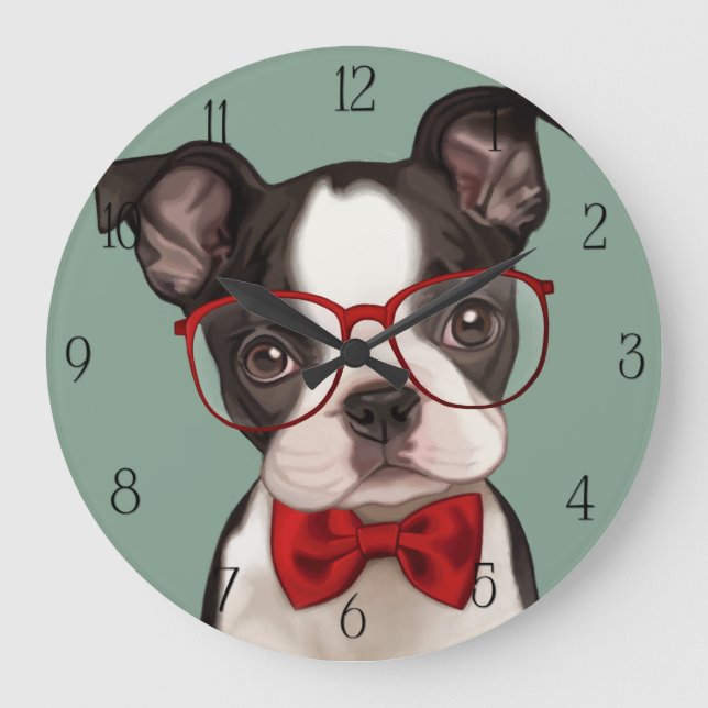 Hipster Boxer Welppy Große Wanduhr (Vorderseite)