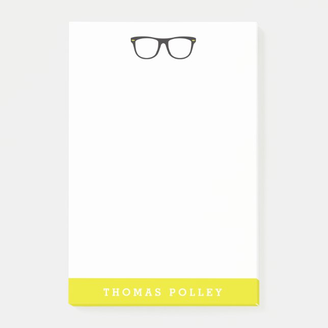 Hipster-Brille und Neon-Gelb Post-it Klebezettel (Vorderseite)